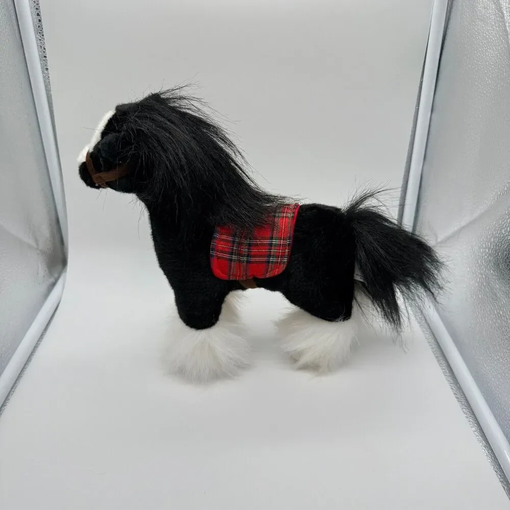 Busch Gardens Clydesdale Horse Stuffed Animal Black Horse White Legs Red Saddle